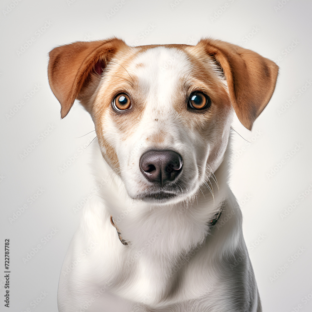 Smiling Jack Russel terrier dog. Pleased dog with big nose on white background. Studio shot. Smiling Jack Russel terrier dog. Pleased dog with big nose on white background. Studio shot.