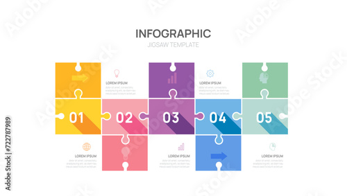 Infographic jigsaw 5 step template diagram for business. Modern Timeline digital marketing data, presentation vector infographics.