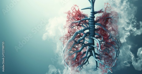 chimney smoke, human lungs, air pollution concept
