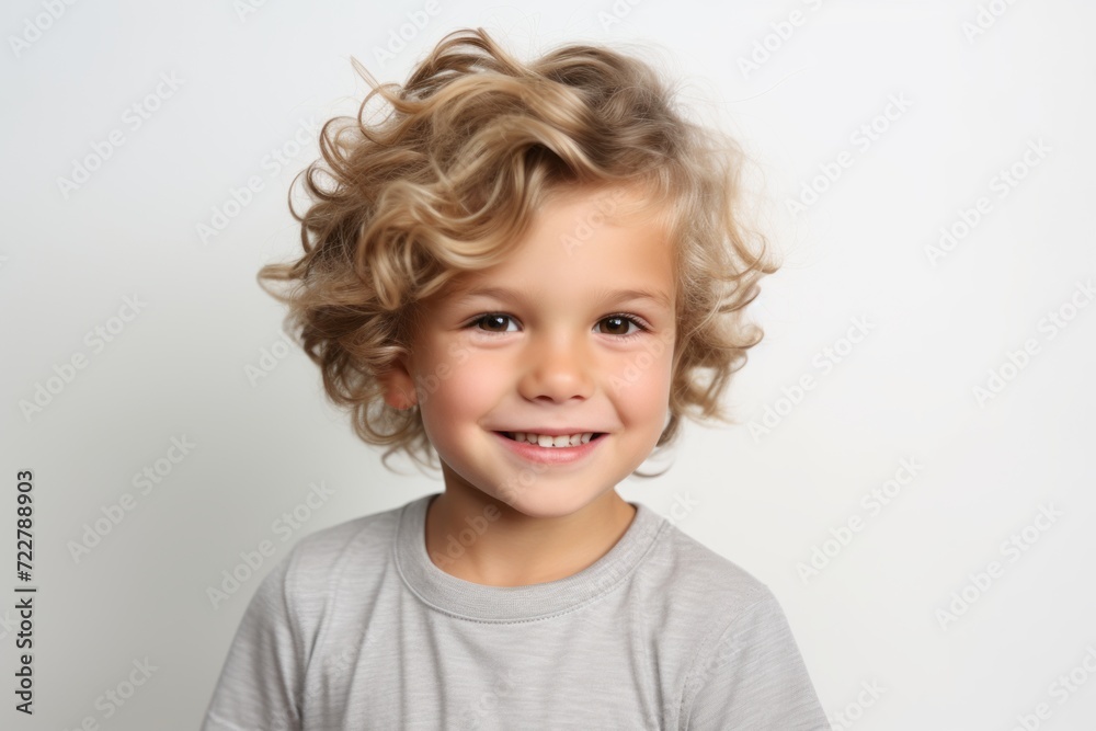 Portrait of a cute little boy with blond curly hair on a white background Portrait of a cute little boy with blond curly hair on a white background