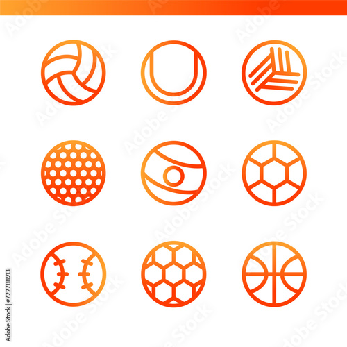 Sports ball vector thin line set icon design with gradation colors