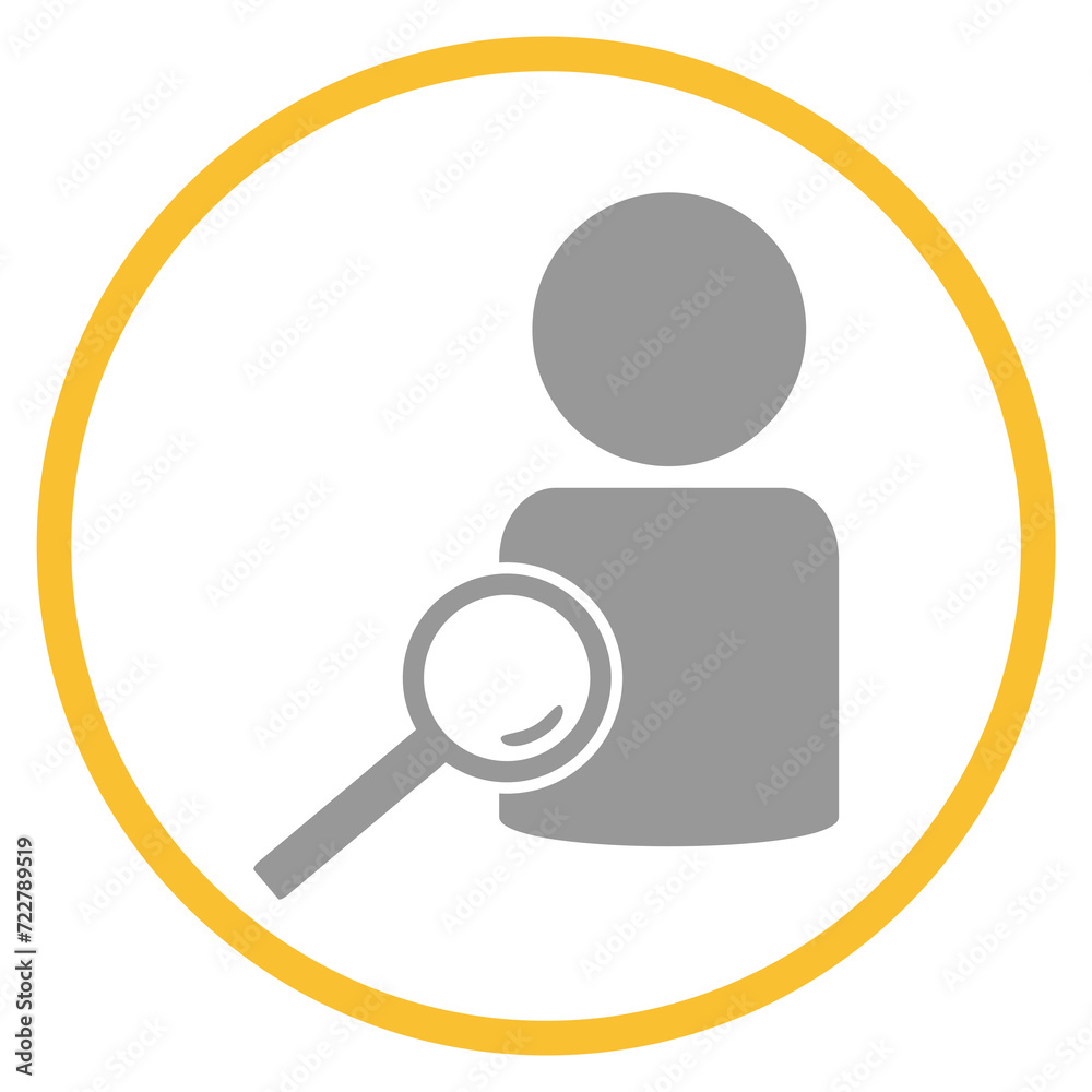Button grau orange mit Person und Lupe Icon: Personalsuche Button grau orange mit Person und Lupe Icon: Personalsuche