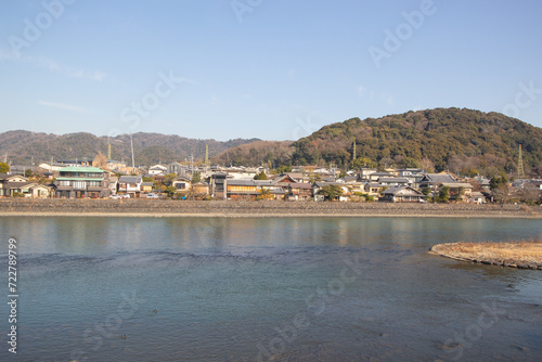 Winter landscape at the riverside of Uji Kawa, Kyoto, Japan
