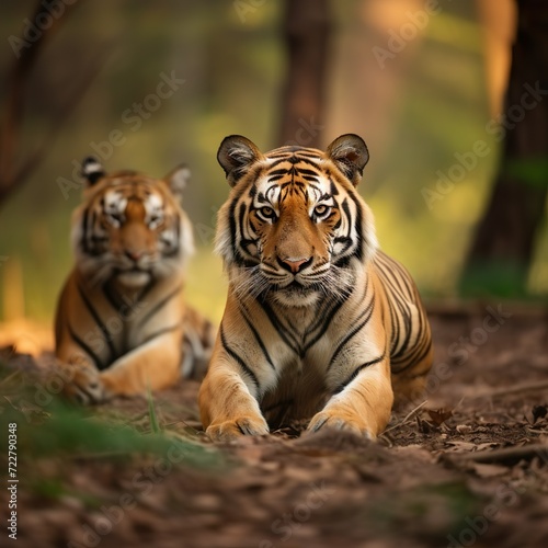 medium shot of tiger in the nature habitat generative ai 