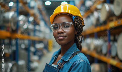 Portrait Black smart African women worker standing happy smiling in factory industry workplace © STORYTELLER AI