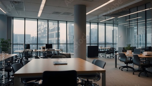 Modern business office without people with blurred bokeh background photo