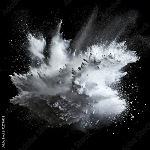 Dramatic White Powder Explosion: High-Impact Visual on Black Background
