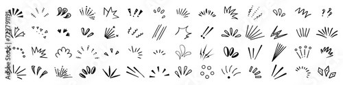 Idea and exclamation symbol, Explosion signs, Doodle radial line rays manga comic expression elements. design elements photo