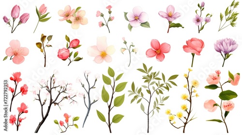 Wallpaper Mural Collection of floral elements with spring flowers with tree branches as Detailed clip art elements, isolated arrangements as design for banners, postcards, advertising, social media posts, textile,  Torontodigital.ca