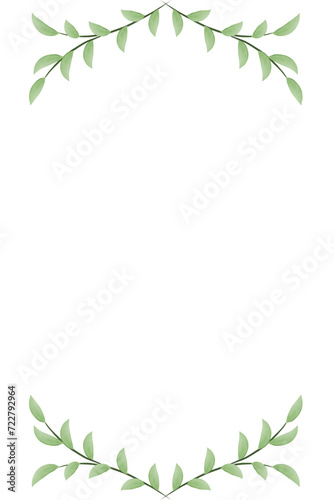 Green leaves border  frame  isolated on white. Card for invitation  greeting  wedding. Vector illustration. paper  wallpaper  poster  template  presentation with place for text. Watercolor painting.