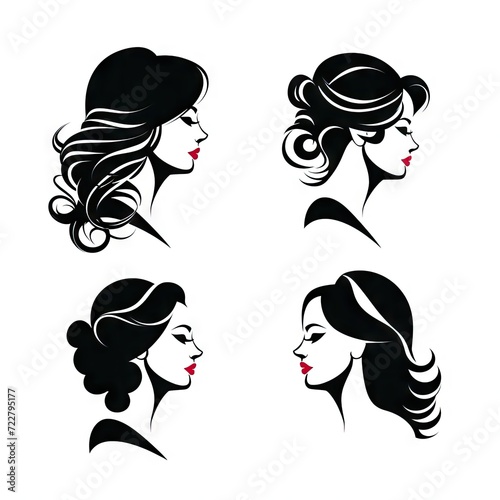 Female Profiles, Different Hairstyles, Cameo Silhouette, Woman Head Icon, Hairdresser or Beauty Salon