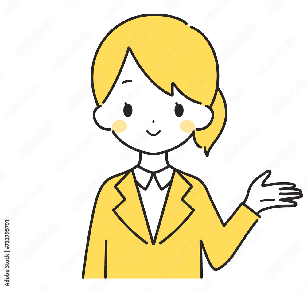 黄色｜案内するスーツの女性｜左手	
