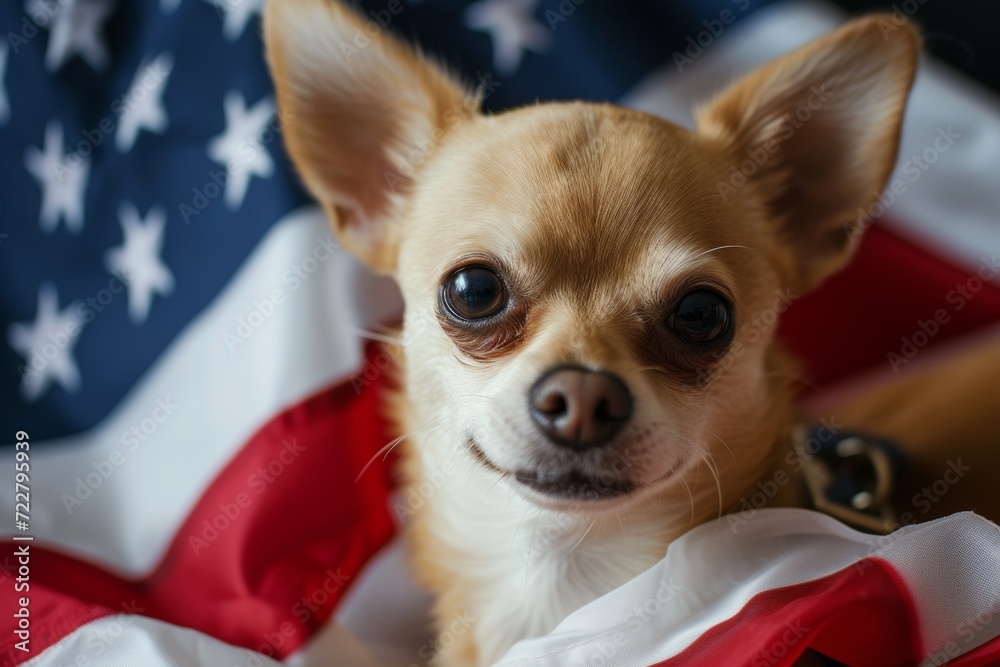 Chihuahua on the background of the US flag