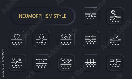 Skin strengthening line icon. Cosmetics, makeup, mascara, lipstick, mirror, care, perfume. Neomorphism style. Vector line icon for business and advertising