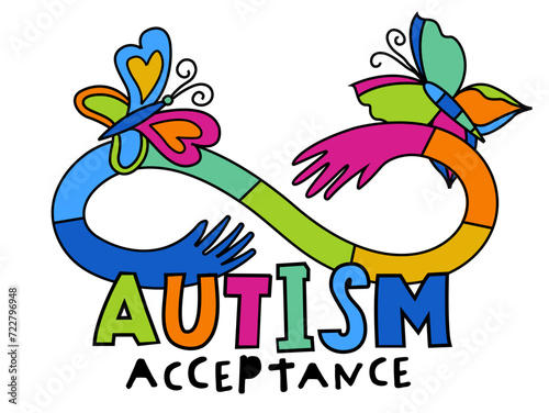Autism logo in a bold whimsical style. Human mind and experience diversity concept.