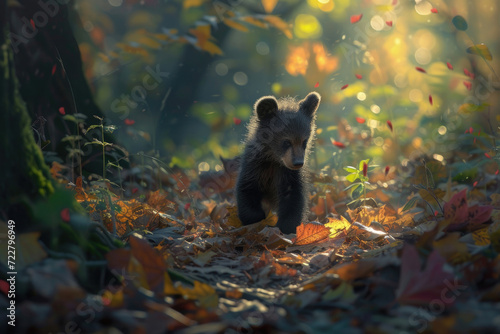 A lively bear cub embarks on a journey through the vibrant tapestry of the forest © Veniamin Kraskov