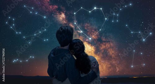 couple in love looking at the starry sky