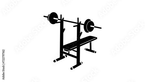 Bench press gym equipment sign, black isolated silhouette