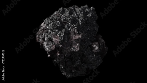 Realistic looping 3D animation of the piece of rock with an anthracite coal inclusions rendered in UHD with alpha matte