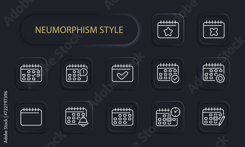 Calendar set line icon. Birth, May, day off, paper, January, reminder, mark, September, page. Neomorphism style. Vector line icon for business and advertising
