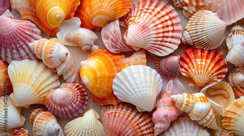 Various colorful seashells create a captivating background  Ai Generated.