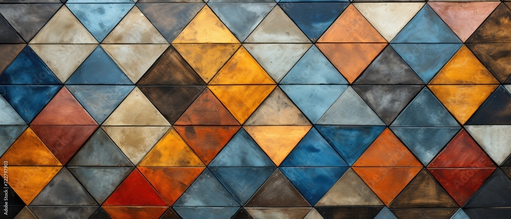 Nostalgia meets art in this abstract old blue and orange aged worn retro vintage mosaic of cement and ceramic, Ai Generated. Nostalgia meets art in this abstract old blue and orange aged worn retro vintage mosaic of cement and ceramic, Ai Generated.