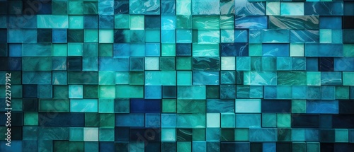 Experience the refreshing blend of turquoise, green, and blue in this abstract mosaic tile wall texture background, Ai Generated.