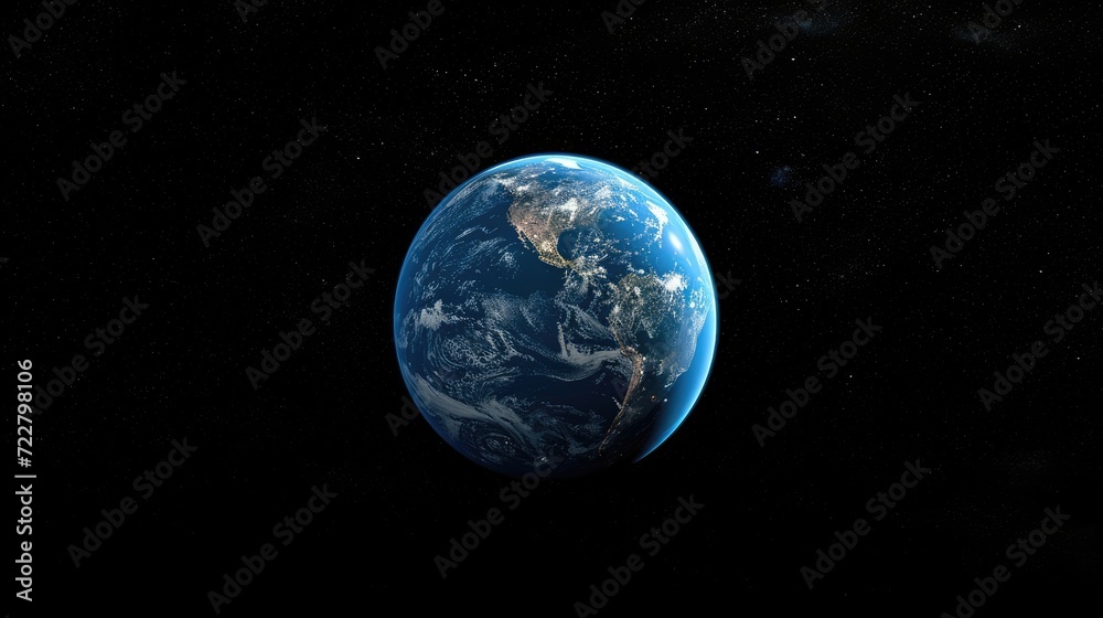 A vivid blue planet Earth stands out against the inky blackness of space, Ai Generated.