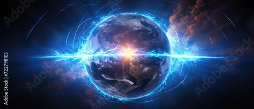 Description 1: Witness the mesmerizing electromagnetic plasma glow above the Earth's atmosphere, Ai Generated.