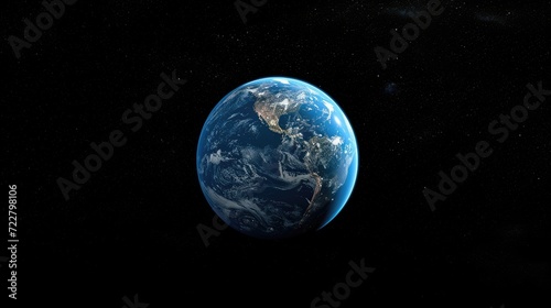 A vivid blue planet Earth stands out against the inky blackness of space, Ai Generated. © Crazy Juke