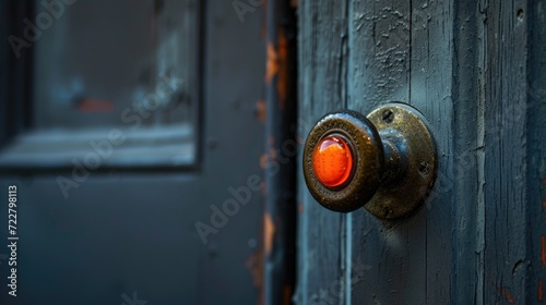 A striking detail a close-up of a door knob with an orange button. Ai Generated
