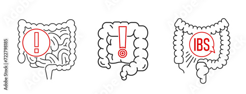 IBS, gut inflammation, pain, angriness sign. Vector set