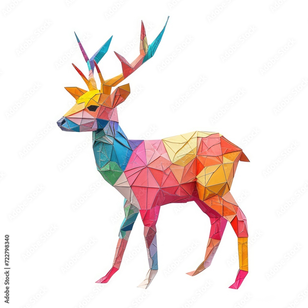 Obraz premium Colorful Origami deer, Unique Paper Polygon Artwork, Ideal Pet Concept, Ai Generated