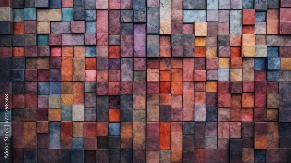 Vibrant, multi-colored stone tiles with a grungy texture, perfect for cubist-style wall art and decor backdrops, Ai Generated Vibrant, multi-colored stone tiles with a grungy texture, perfect for cubist-style wall art and decor backdrops, Ai Generated