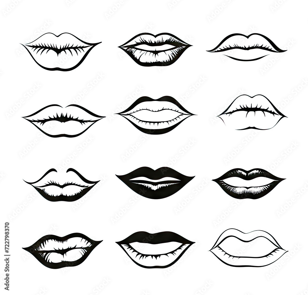 Smiling Lips Sketch, Black and White Fun Smiling Lips Collection, Joy and Happiness Doodle Drawing Smiling Lips Sketch, Black and White Fun Smiling Lips Collection, Joy and Happiness Doodle Drawing