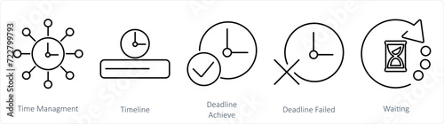 A set of 5 Mix icons as time management, timeline, deadline achieve