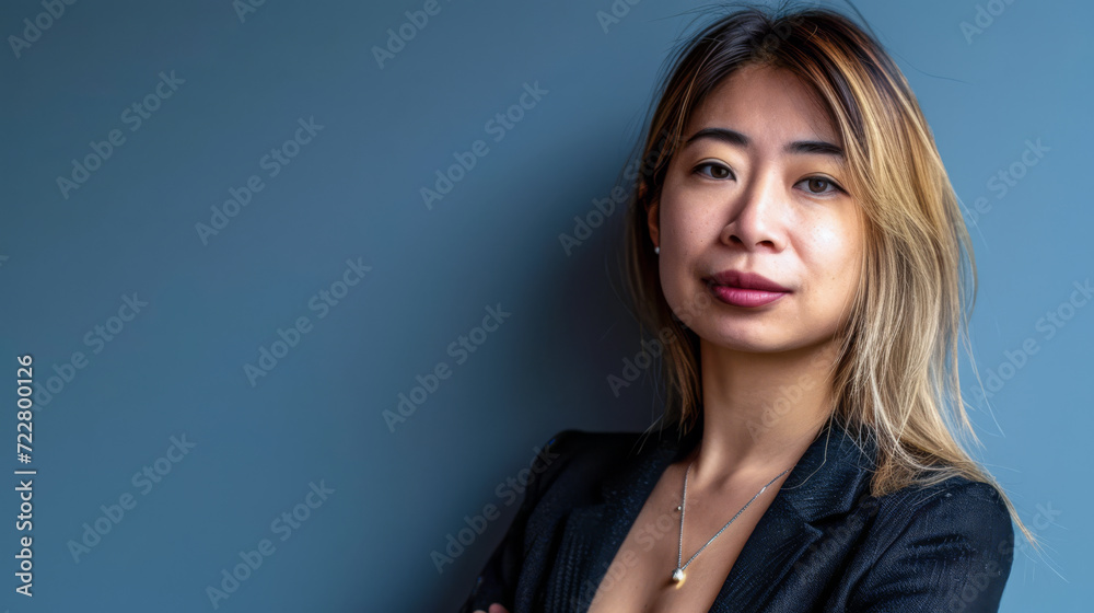 Asian woman portrait isolated on a copy space color background for text Asian woman portrait isolated on a copy space color background for text