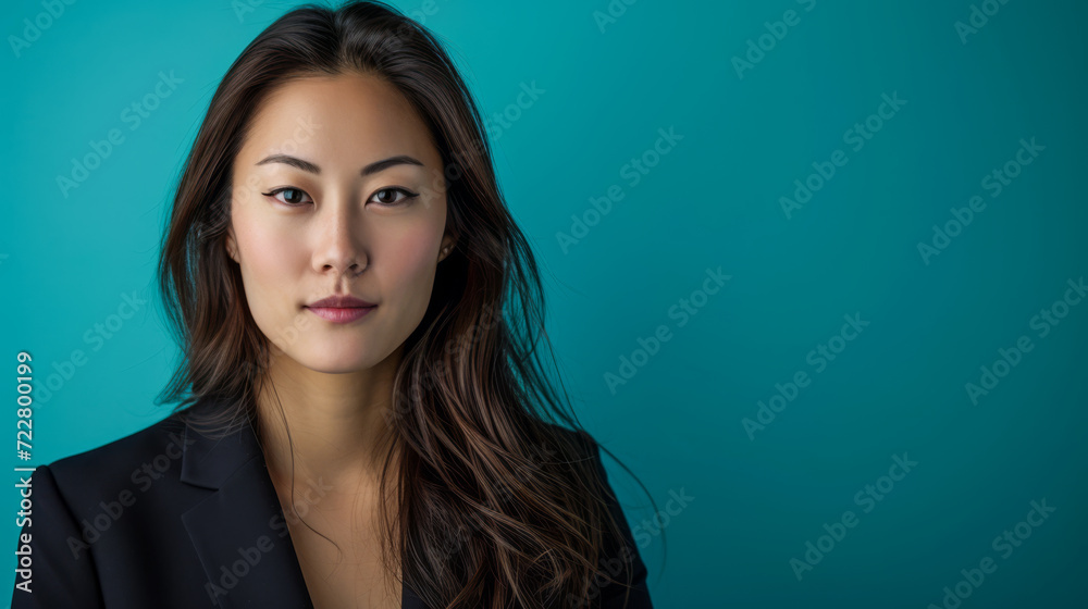 Fototapeta premium Asian woman portrait isolated on a copy space color background for text