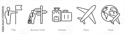 A set of 5 mix icons as flag, business travel, suitcase