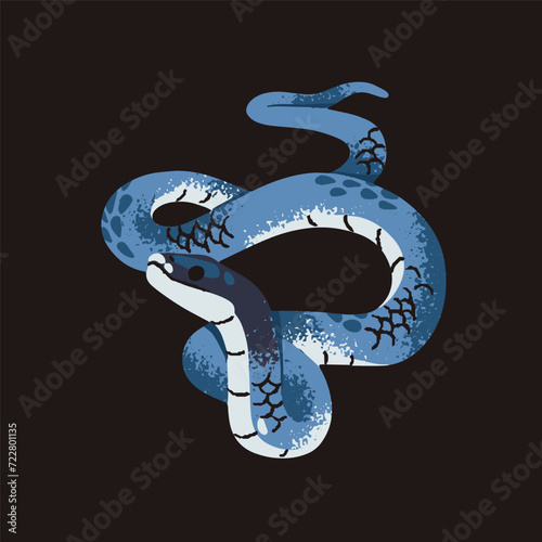Blue eastern racer snake. Exotic serpent with colored scale. Cute tropical bright boa. Dangerous tree viper. Rainforest fauna, savanna reptile, cold blooded animal. Flat isolated vector illustration