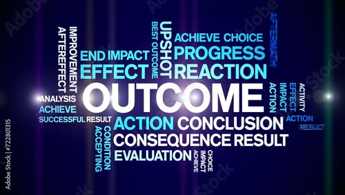 Outcome animated tag word cloud;text design animation kinetic typography seamless loop. photo