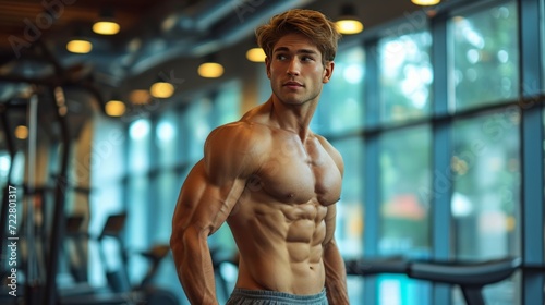 Handsome athletic man doing pull-ups on the horizontal bar