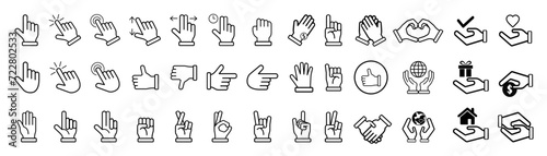 Hands line icons Hand gestures, signals. Set of finger © Ira