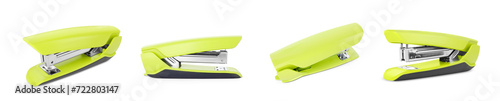 Yellow stapler isolated on white, different sides