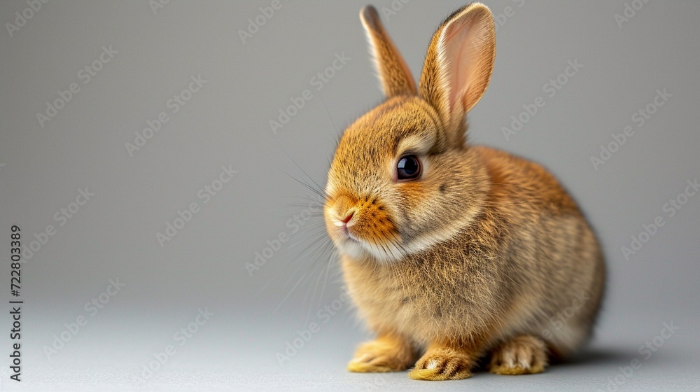 Cute brown rabbit isolated on grey background, easter concept. Generative AI.