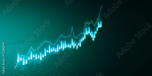 Abstract growing business chart hologram on blurry blue backdrop. Corporate future growth plan. 3D Rendering.