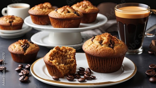 "Morning Delight: Muffins and Coffee on a White Plate"