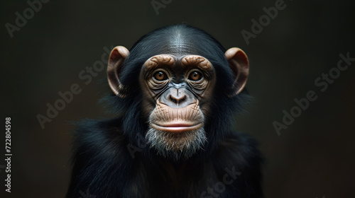 Close-up of Mixed-Breed monkey between Chimpanzee and Bonob, generative ai