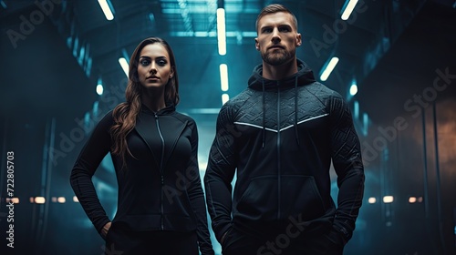 Fitness and sport motivation. Athletic man and woman on light background wearing in the sportswear