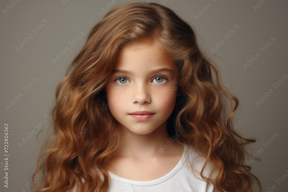 Portrait of a cute little girl with long curly hair. Close up. Portrait of a cute little girl with long curly hair. Close up.